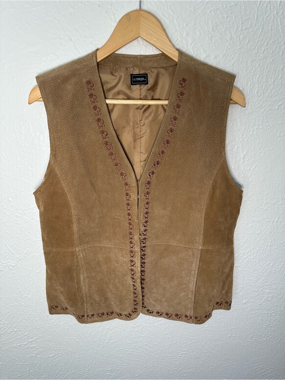 Outbrook Suede Vest Womens Large Tan Leather Embroidered Western Boho Vintage